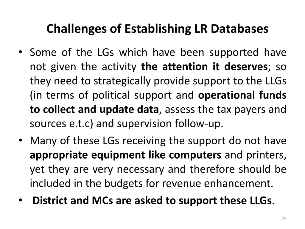 challenges of establishing lr databases