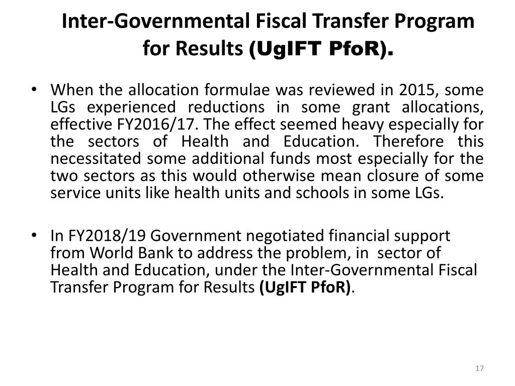 inter governmental fiscal transfer program