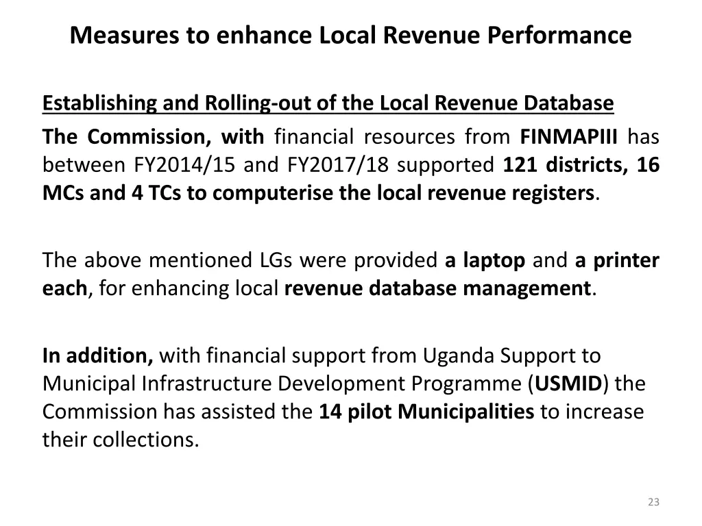 measures to enhance local revenue performance