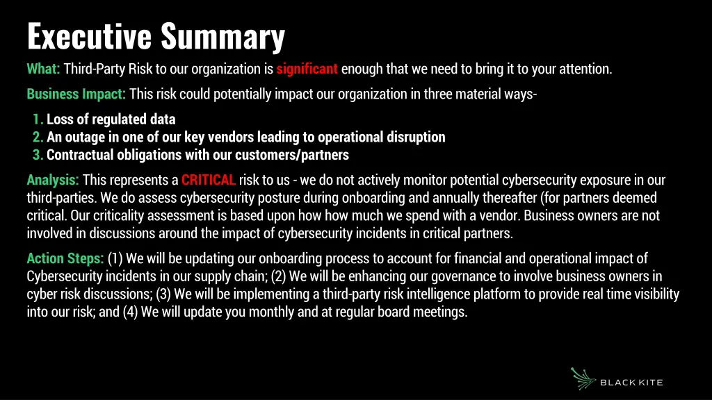 executive summary what third party risk