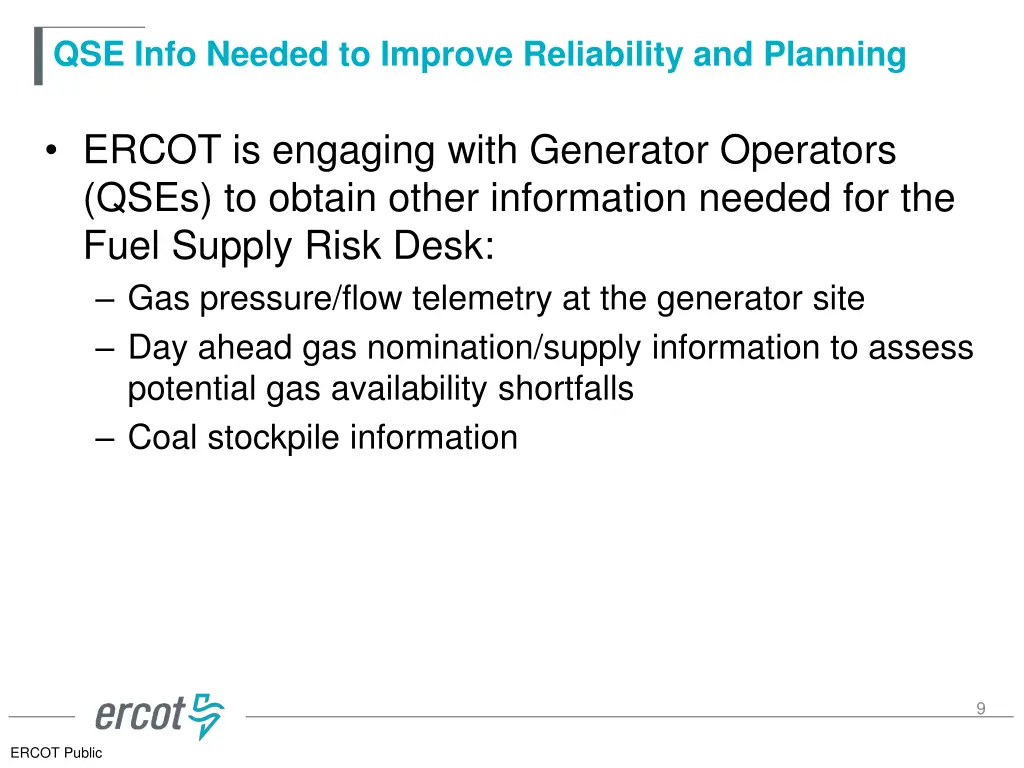 qse info needed to improve reliability