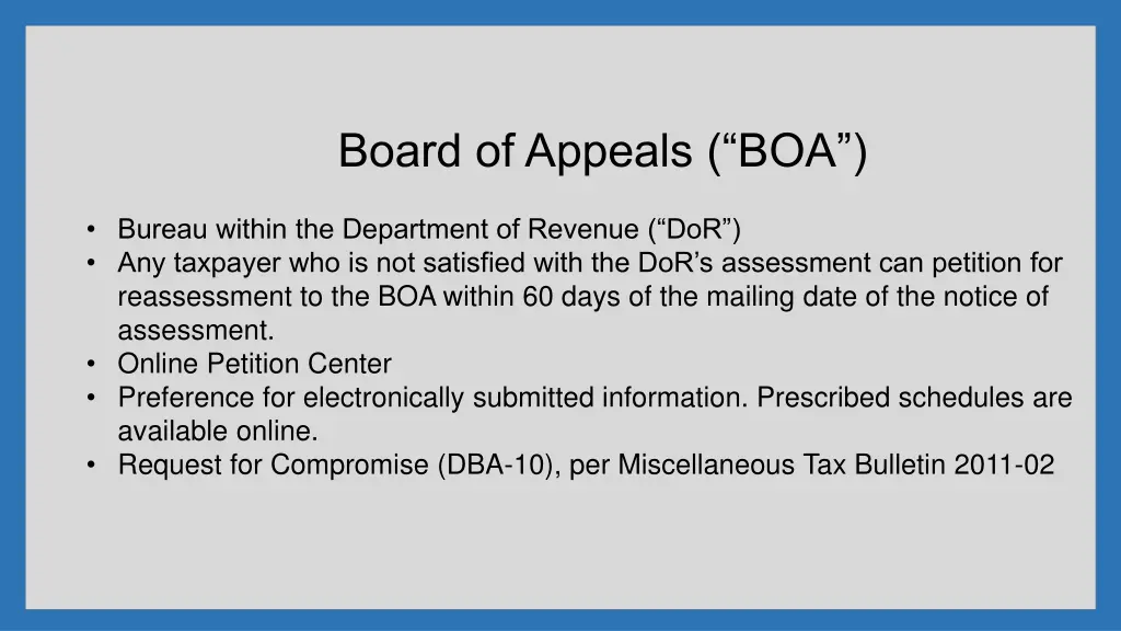 board of appeals boa