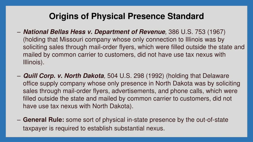 origins of physical presence standard
