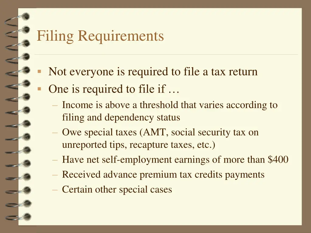 filing requirements