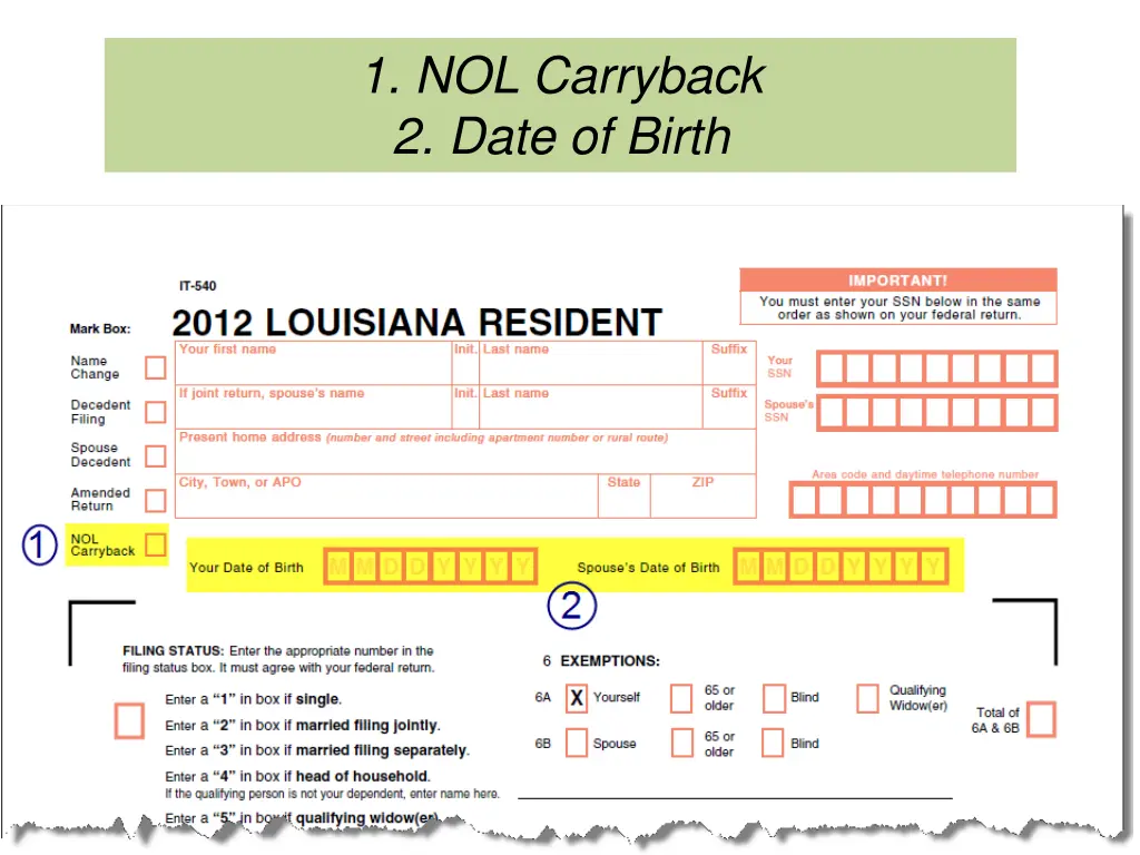 1 nol carryback 2 date of birth