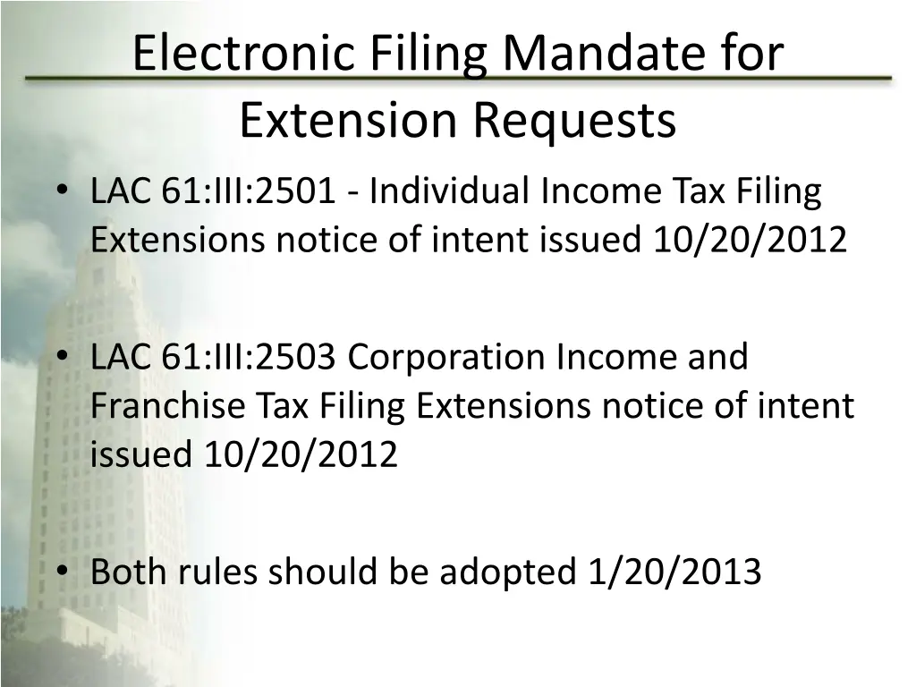electronic filing mandate for extension requests 1