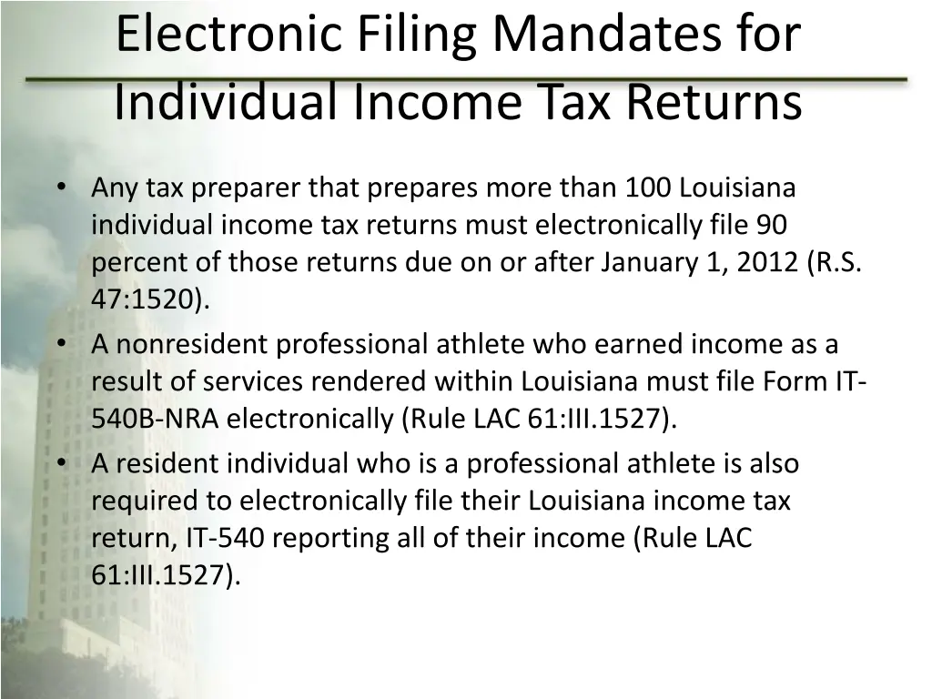 electronic filing mandates for individual income