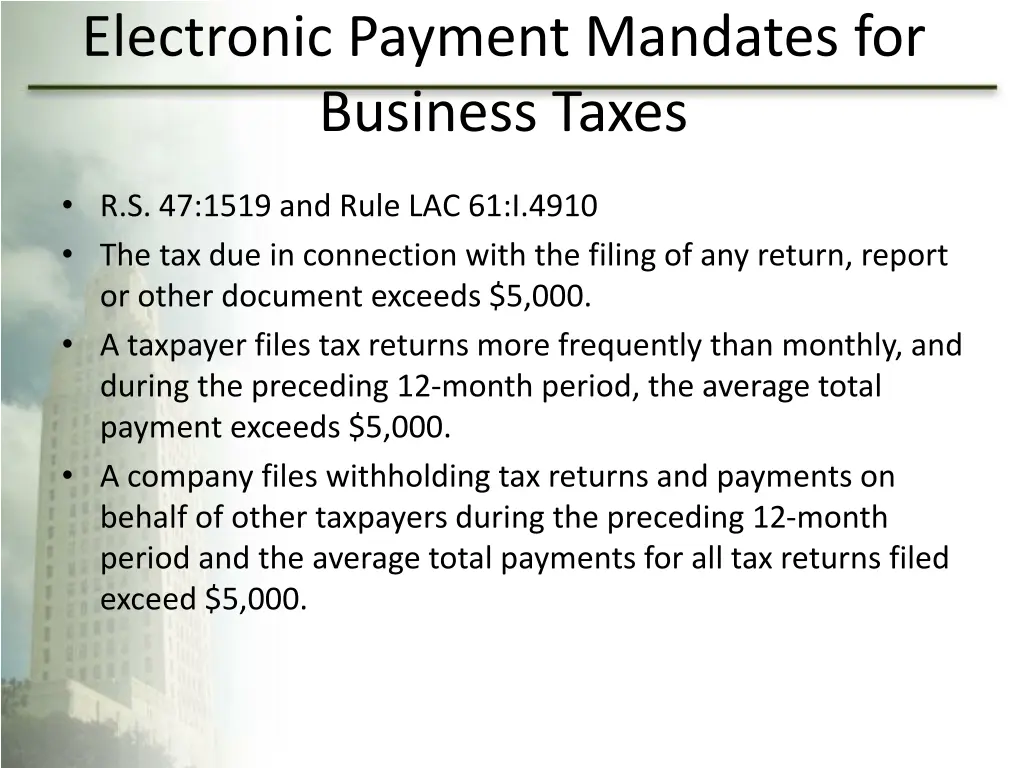 electronic payment mandates for business taxes
