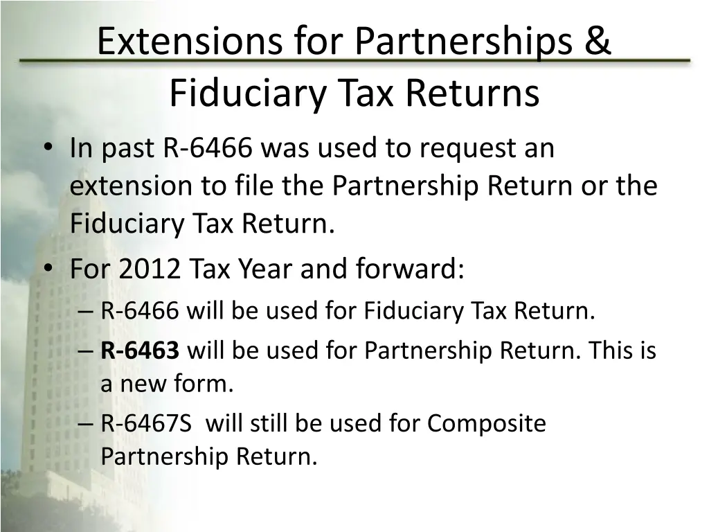 extensions for partnerships fiduciary tax returns