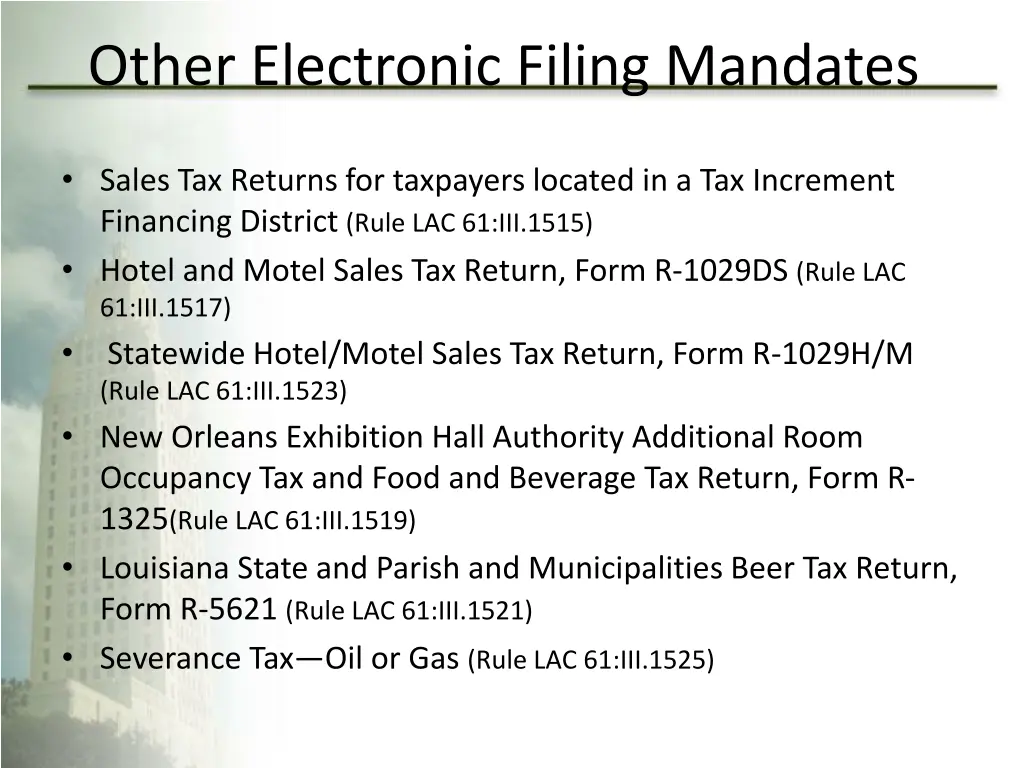 other electronic filing mandates
