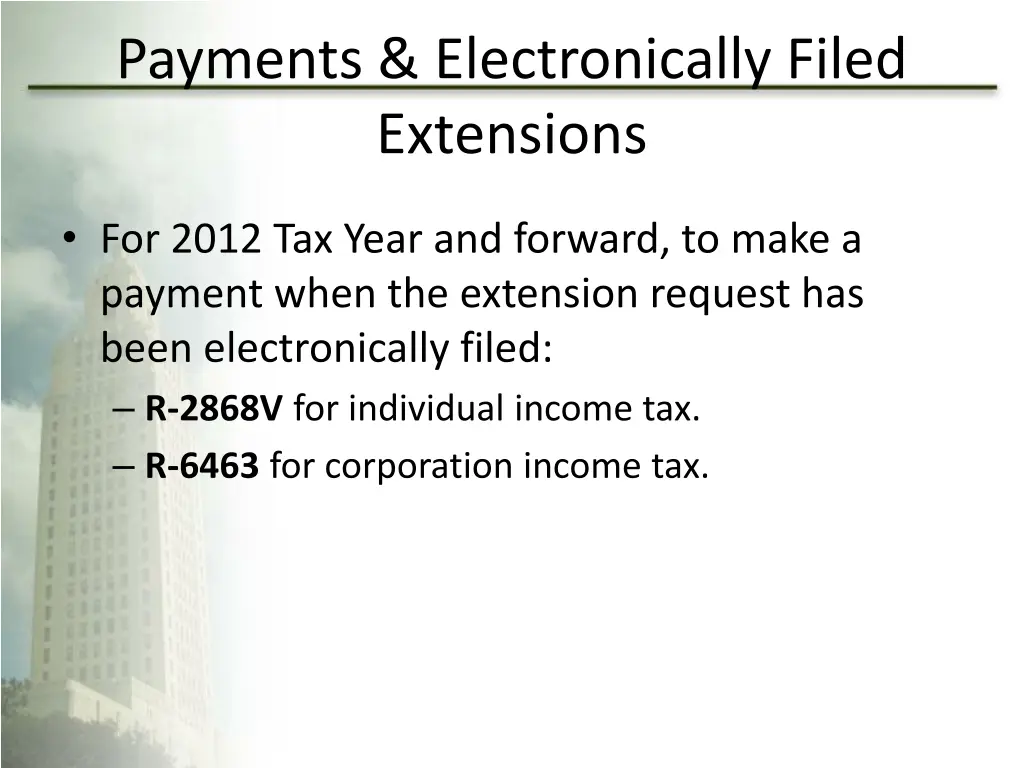payments electronically filed extensions