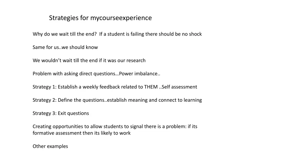 strategies for mycourseexperience