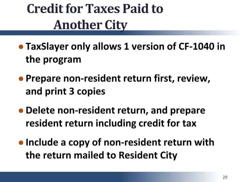 credit for taxes paid to another city 1