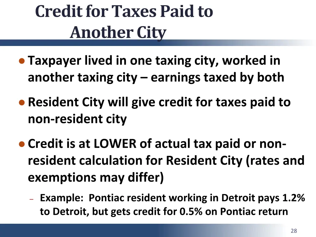 credit for taxes paid to another city