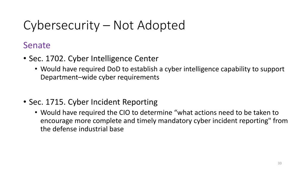 cybersecurity not adopted
