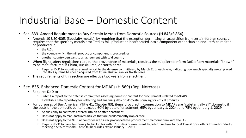 industrial base domestic content