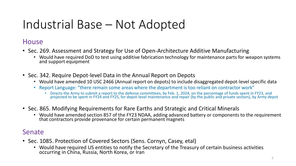 industrial base not adopted