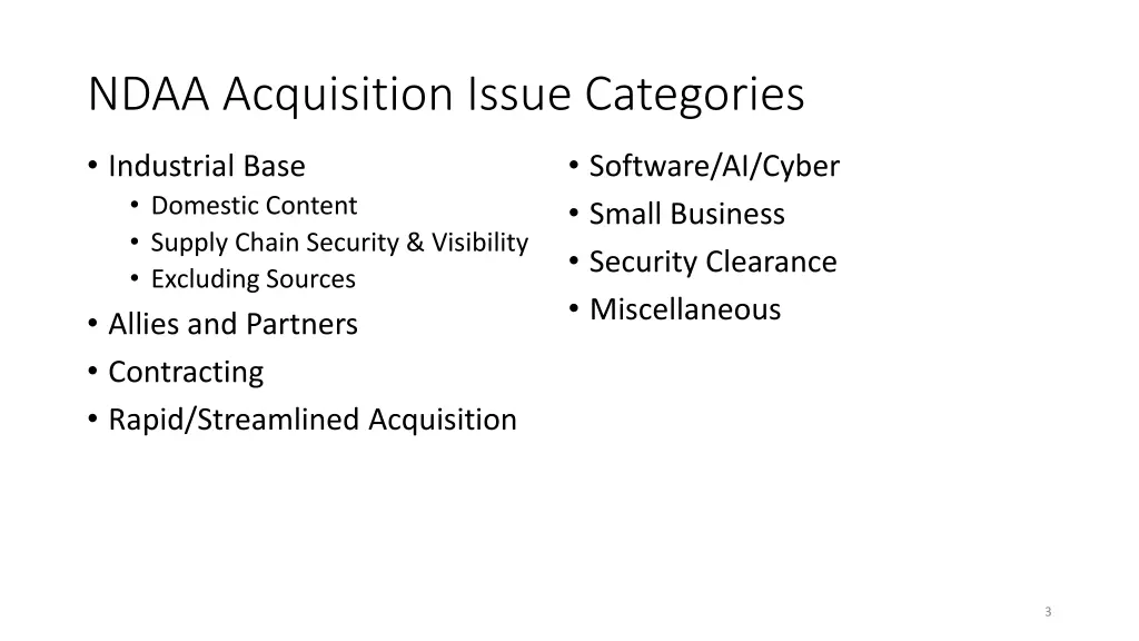 ndaa acquisition issue categories