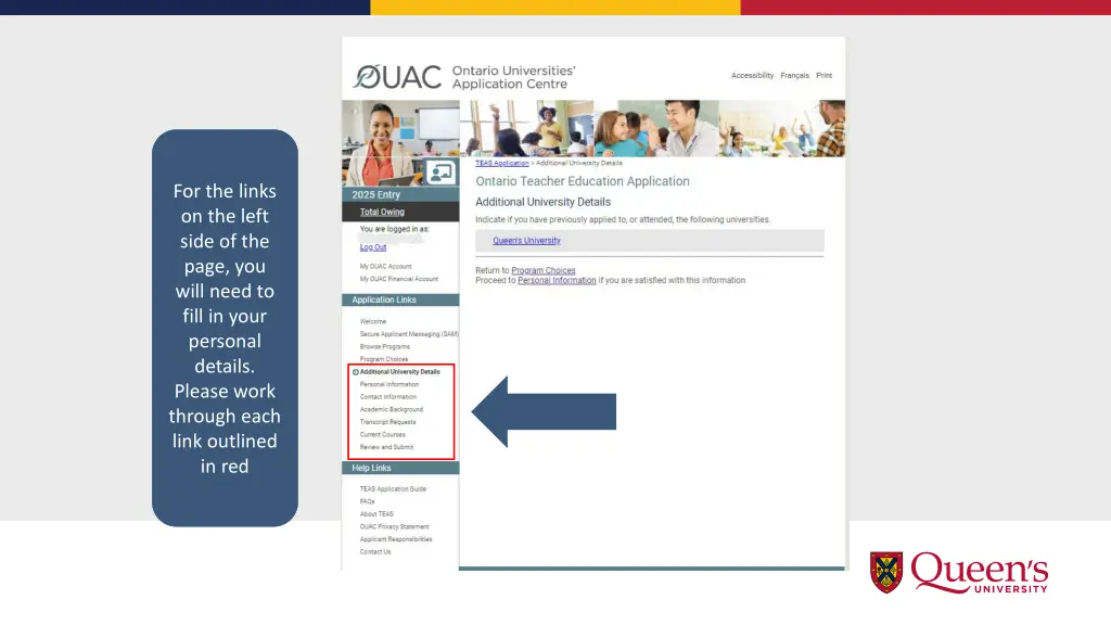 for the links on the left side of the page