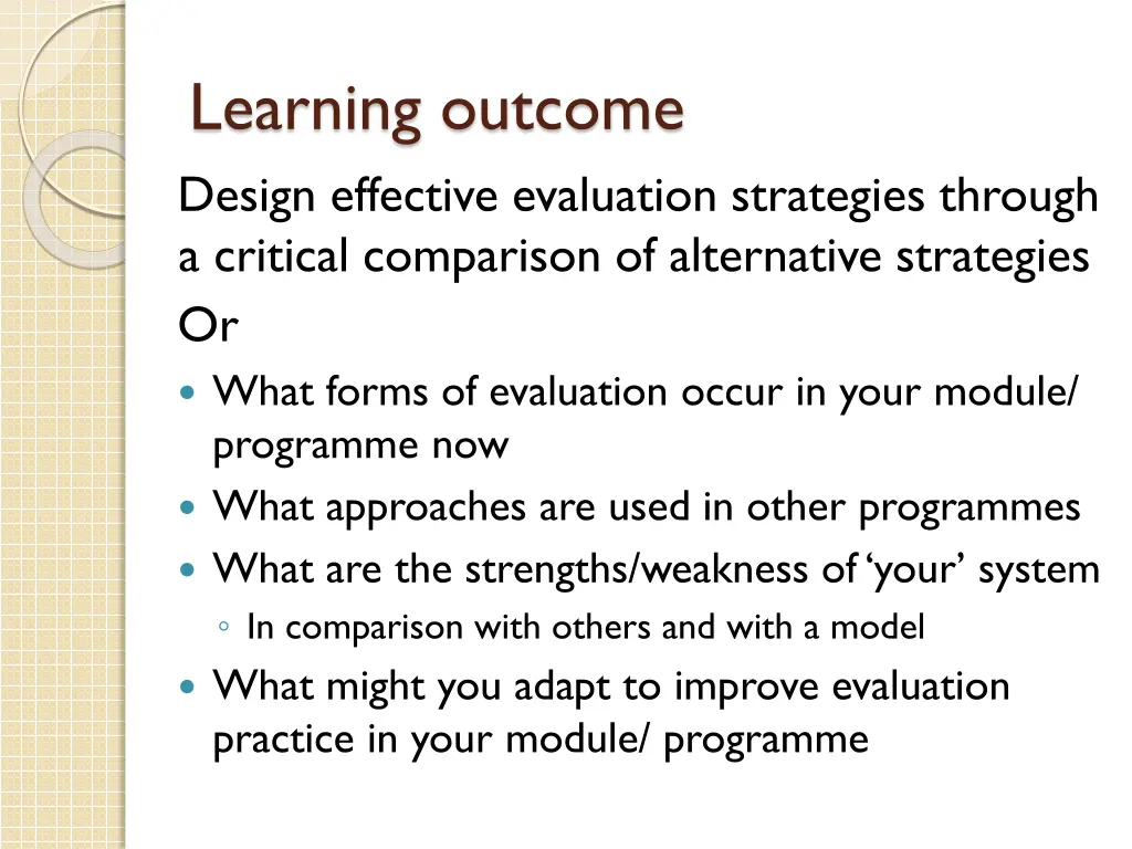 learning outcome design effective evaluation