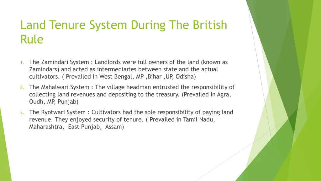 land tenure system during the british rule