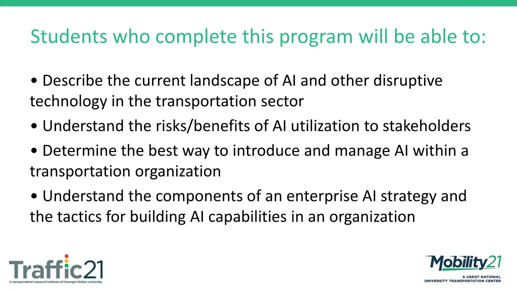 students who complete this program will be able to