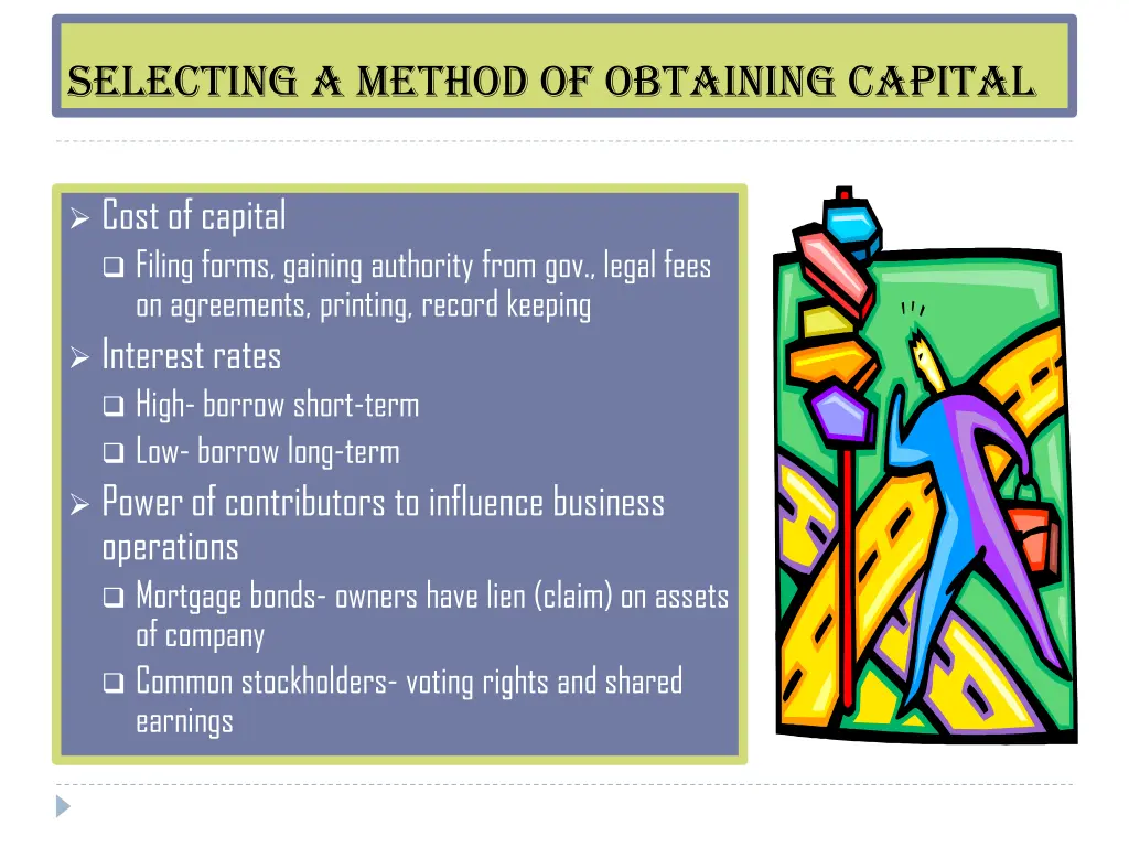 selecting a method of obtaining capital