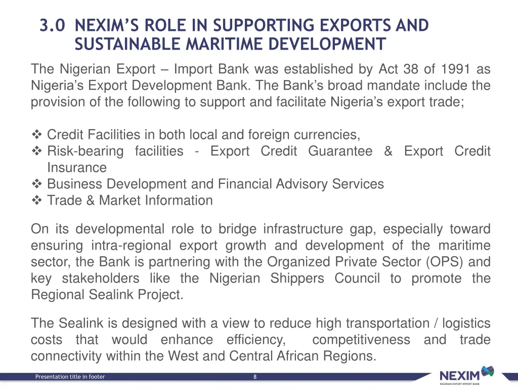 3 0 nexim s role in supporting exports
