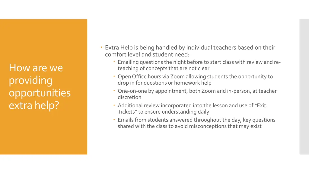 extra help is being handled by individual