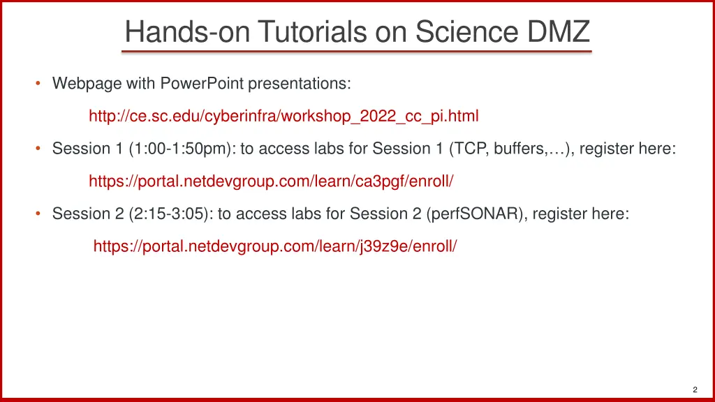hands on tutorials on science dmz