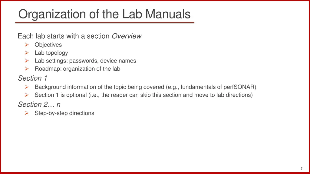 organization of the lab manuals