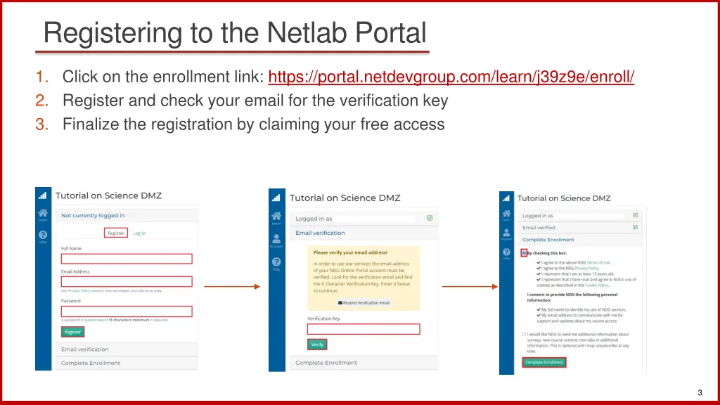 registering to the netlab portal