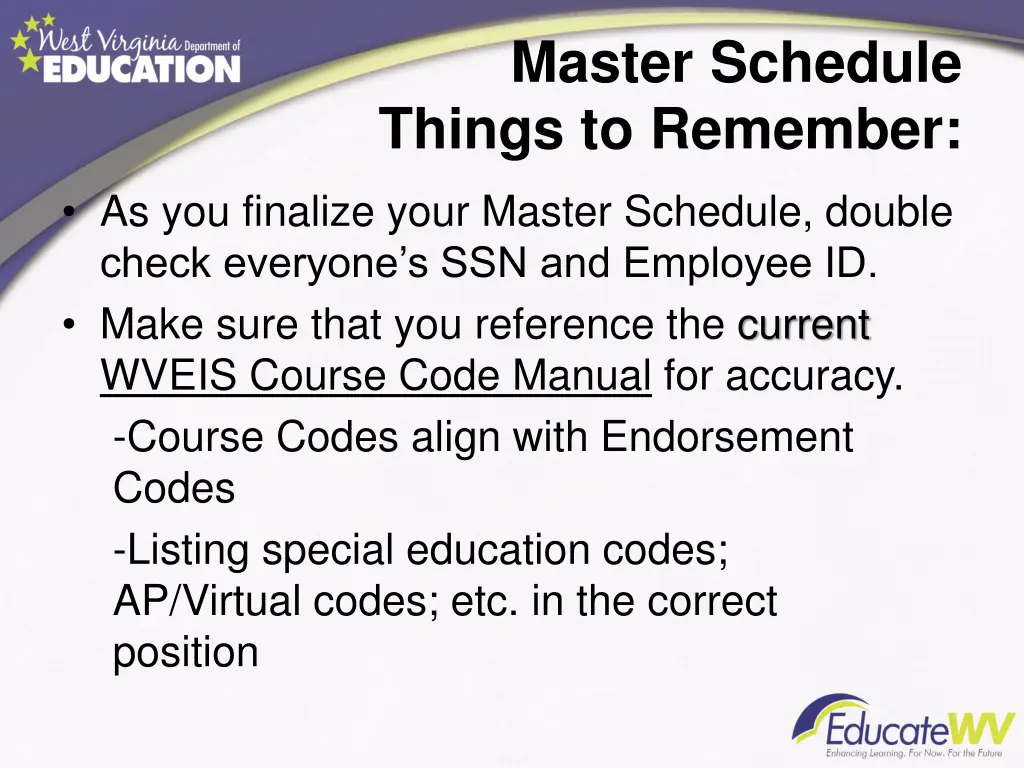 master schedule things to remember