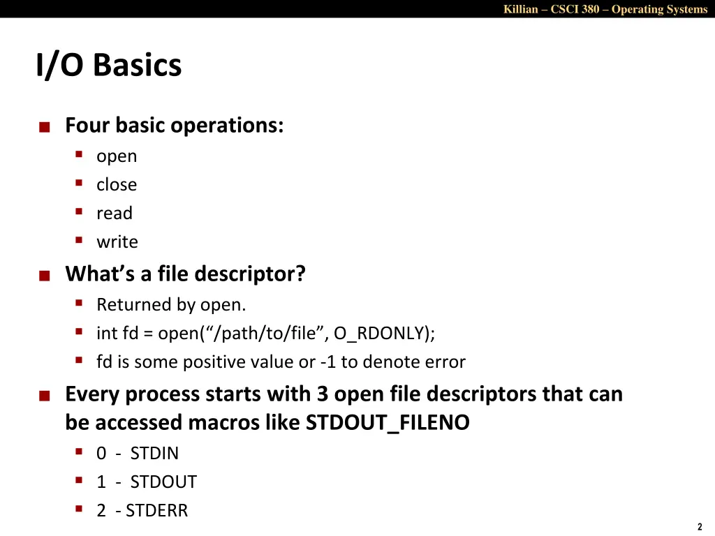 killian csci 380 operating systems 1