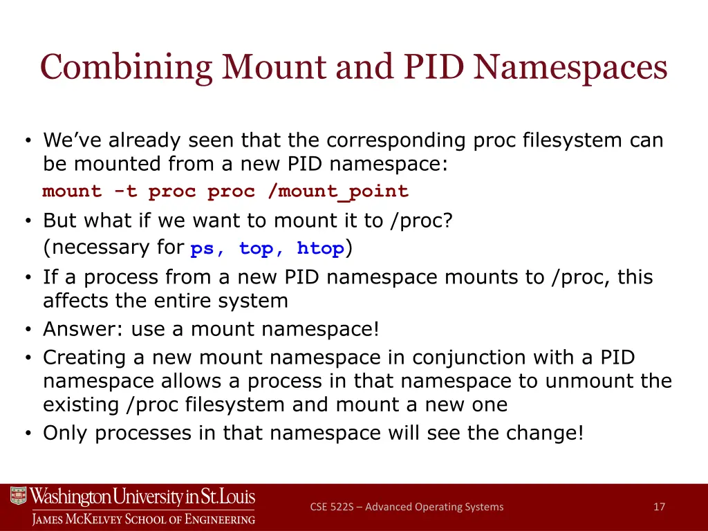 combining mount and pid namespaces