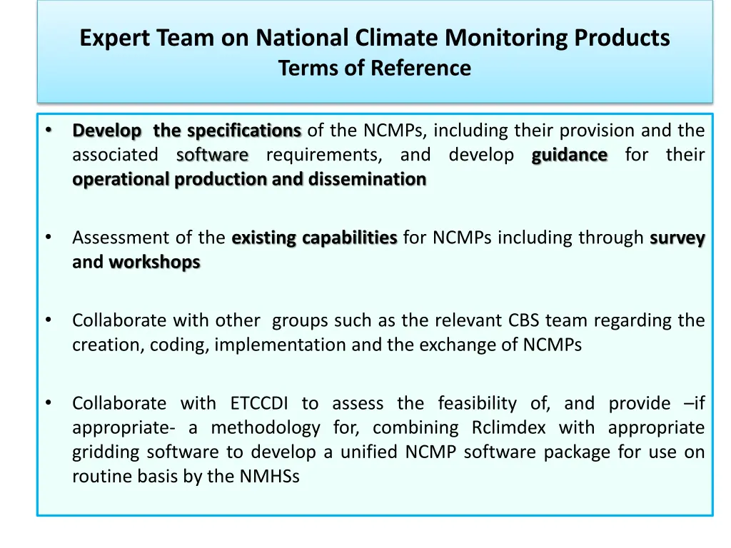 expert team on national climate monitoring