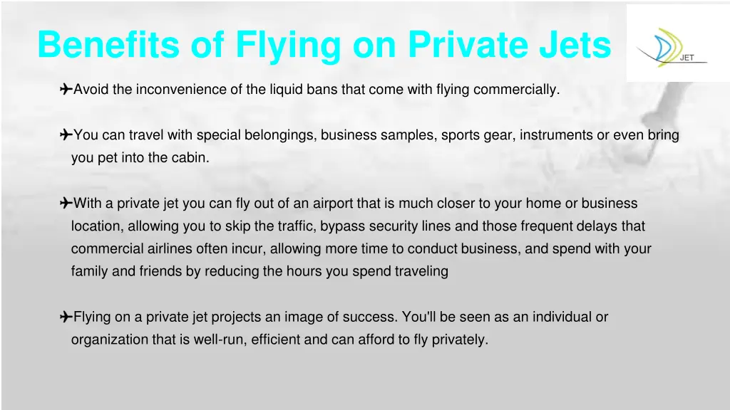 benefits of flying on private jets