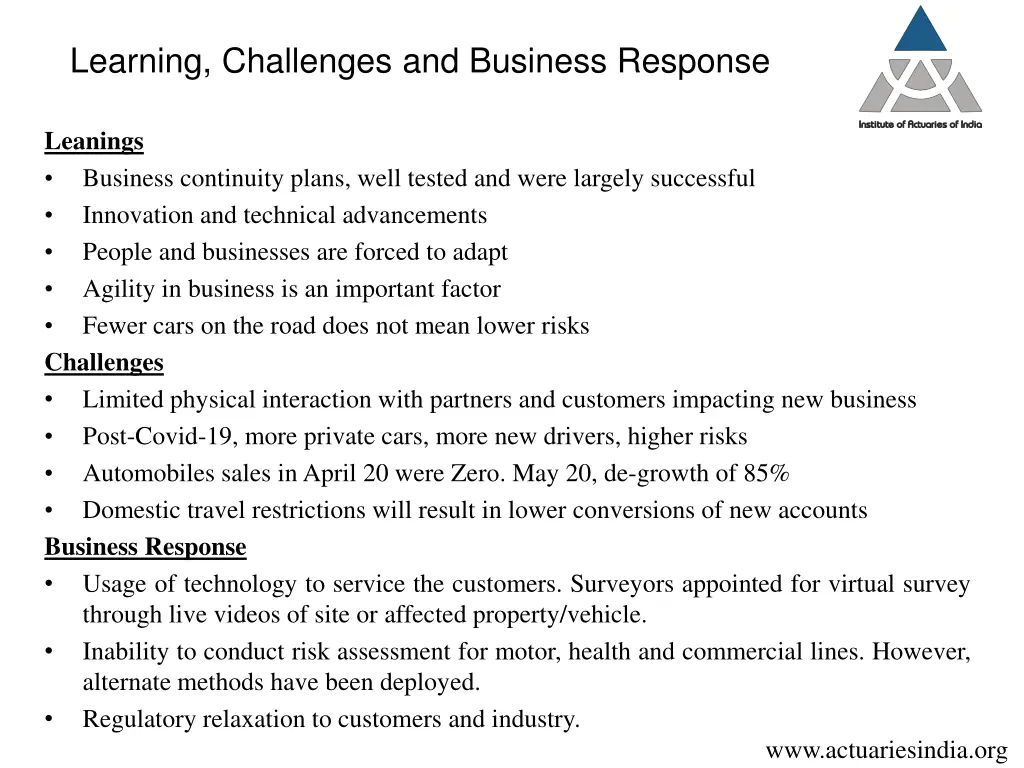 learning challenges and business response
