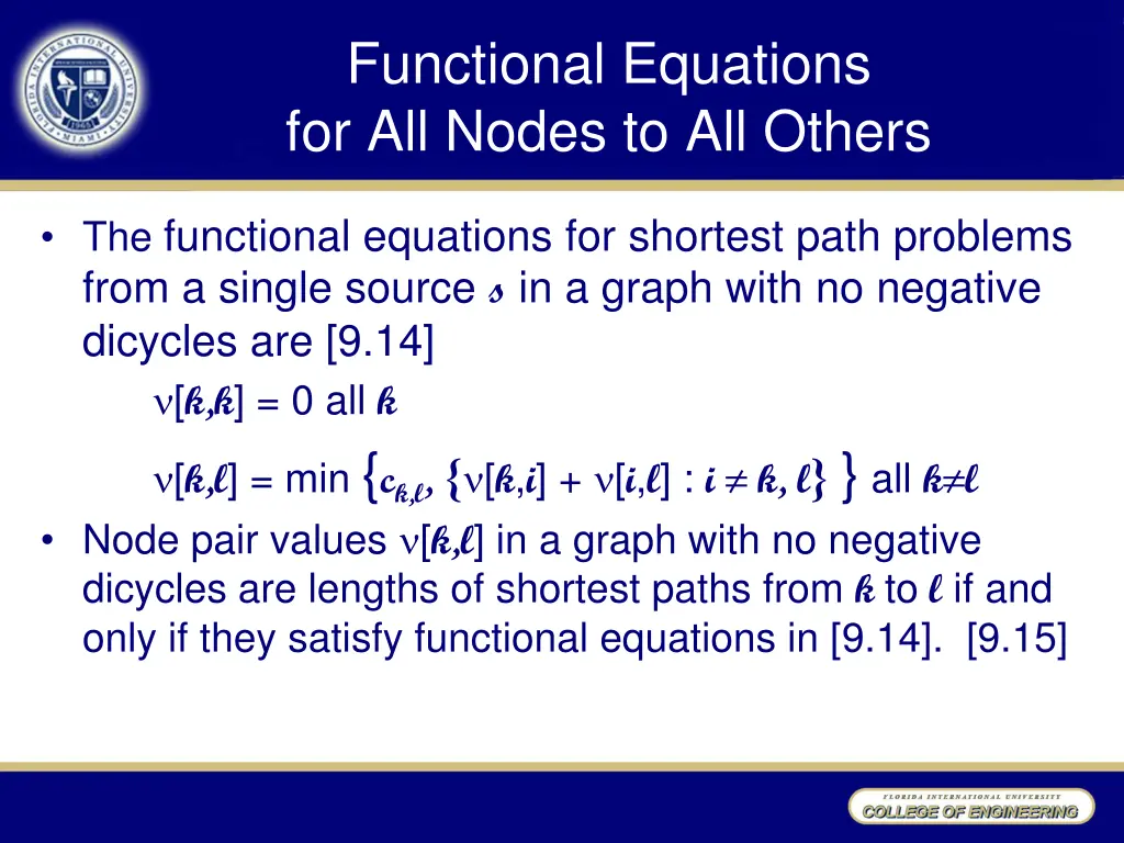 functional equations for all nodes to all others