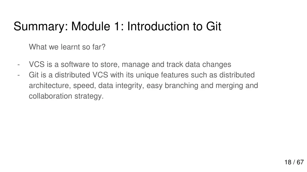 summary module 1 introduction to git