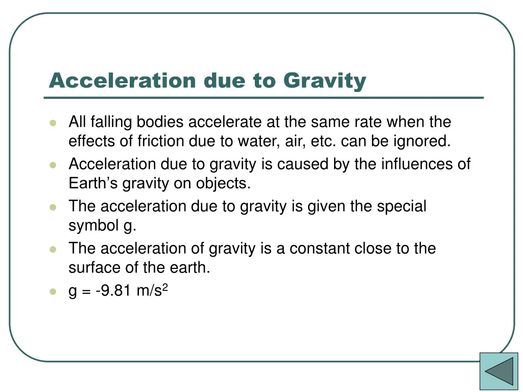 acceleration due to gravity