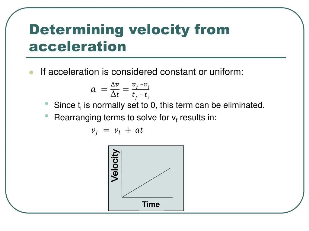 determining velocity from acceleration