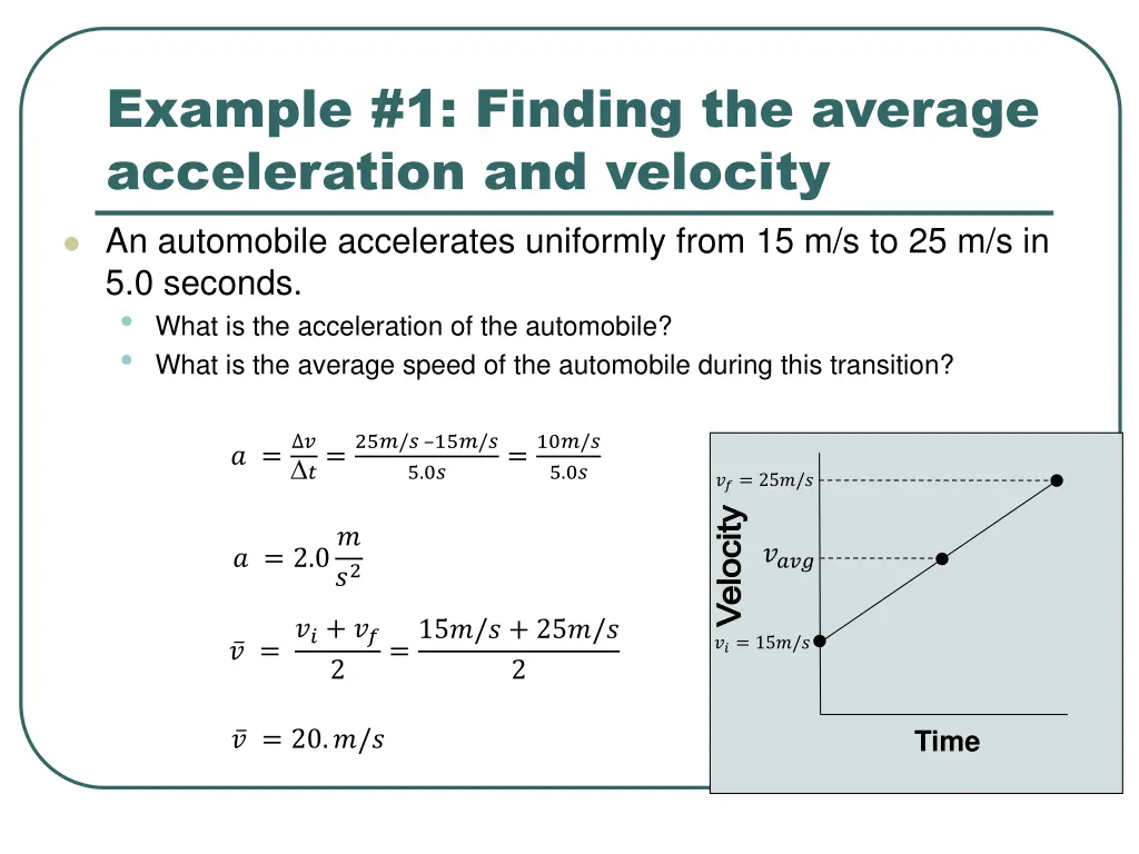 example 1 finding the average acceleration