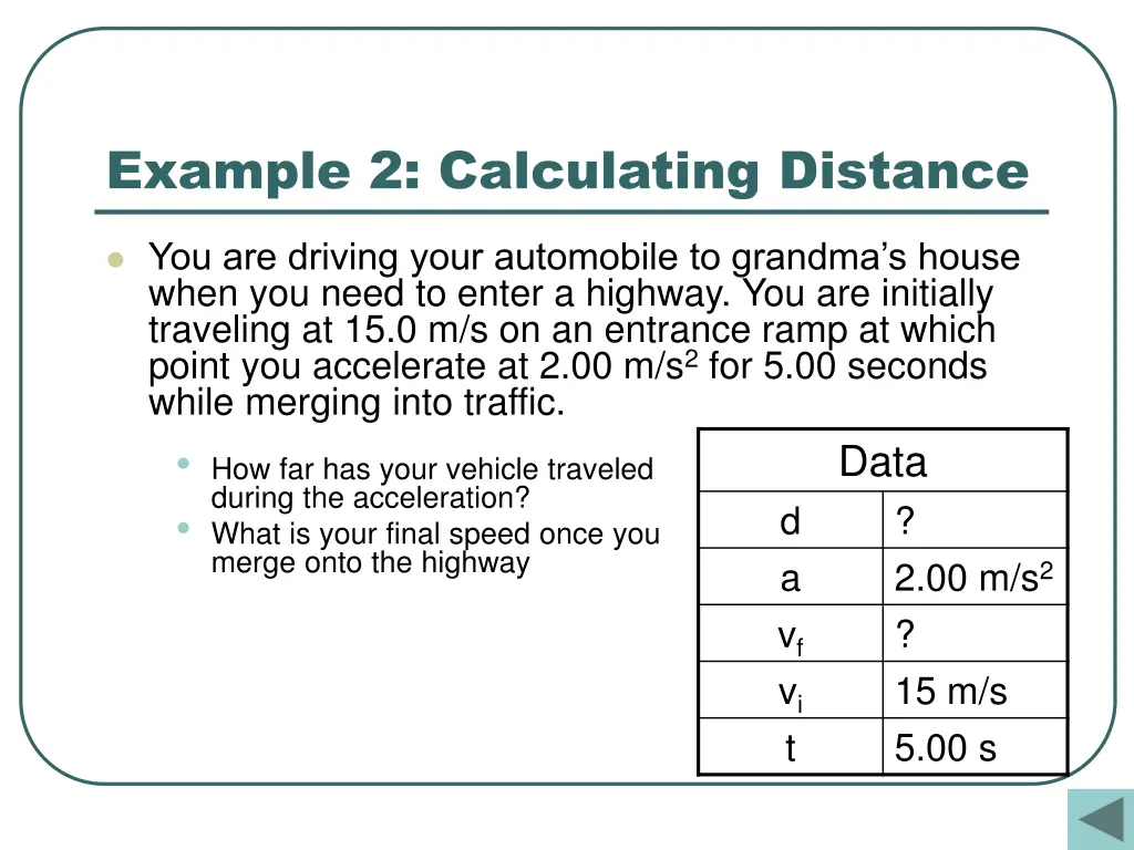 example 2 calculating distance