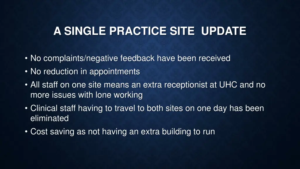 a single practice site update