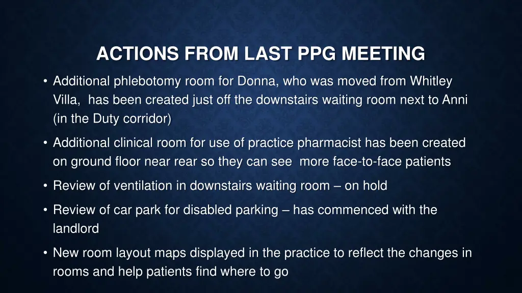 actions from last ppg meeting