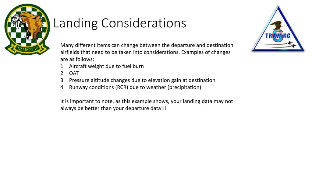 landing considerations