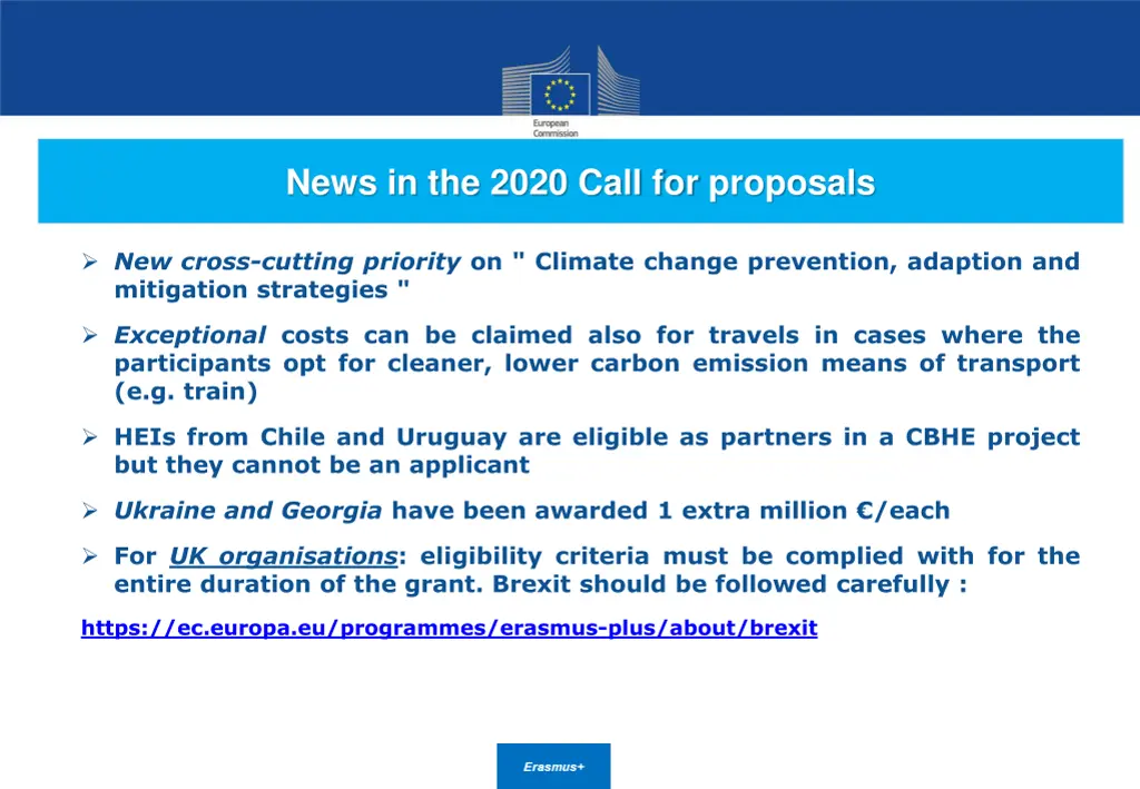 news in the 2020 call for proposals