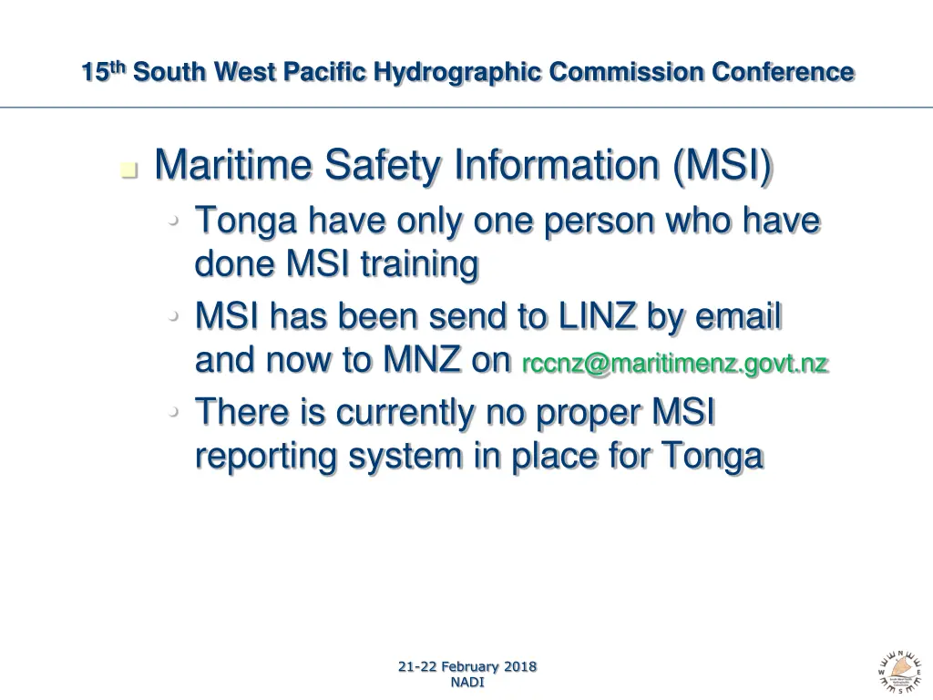 15 th south west pacific hydrographic commission 5