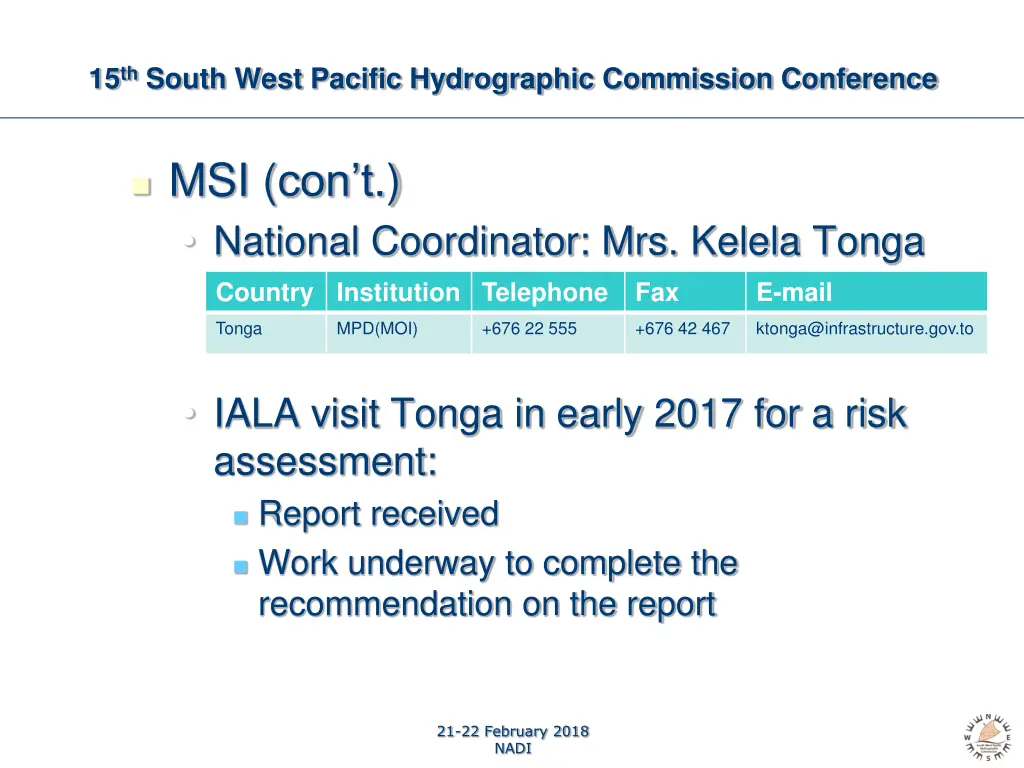 15 th south west pacific hydrographic commission 6
